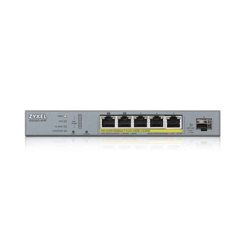 Zyxel 5-Port Gigabit PoE+ Switch | Smart-Managed | 3x PoE+ and 2x PoE++ Ports | 60 Watt Budget and 1 SFP | Nebula Cloud Managment | Long Range [GS1350-6HP] - Image 2